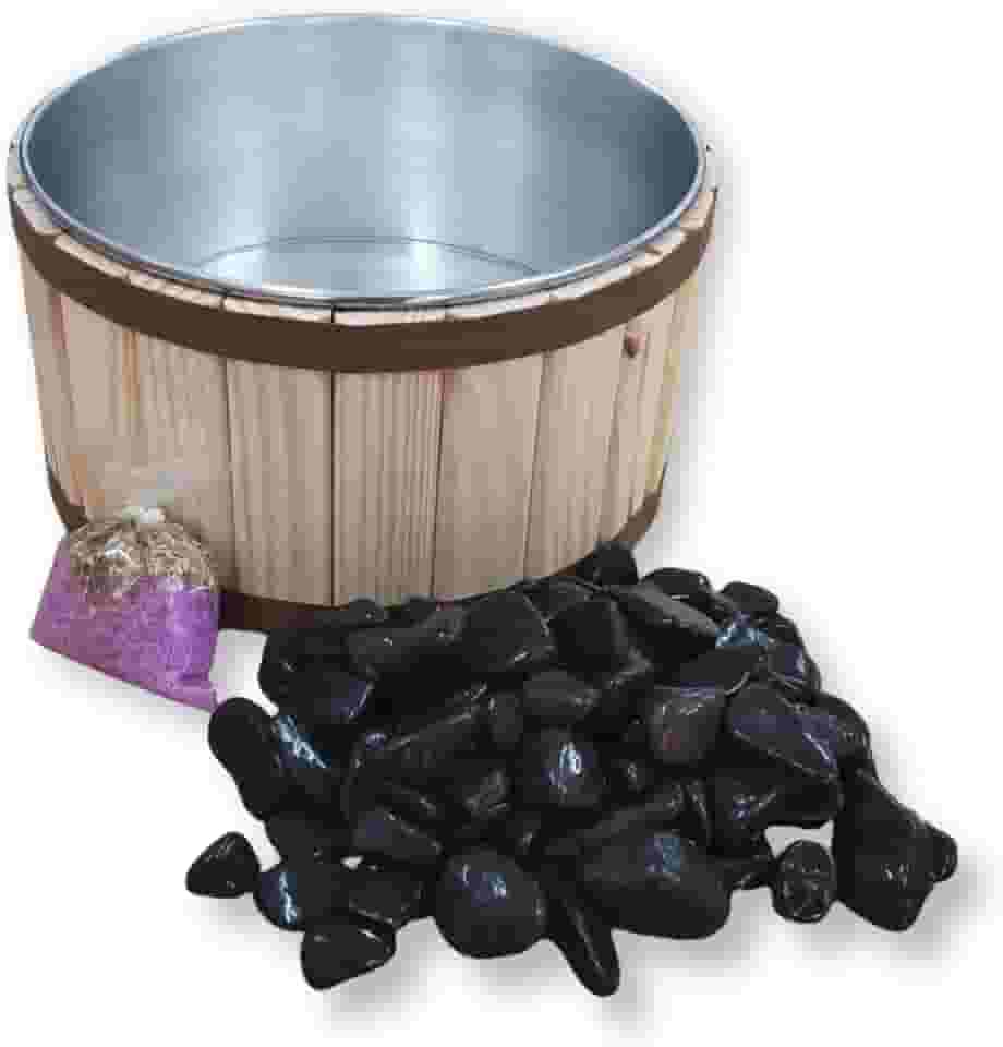 TINA PARA ESCALDA PÉS DE MADEIRA PINUS COM PEDRA E SAIS PARA ESCALDA PÉS