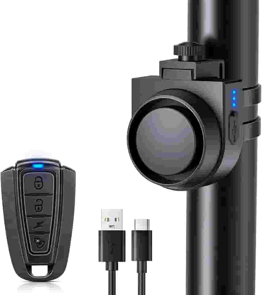 ONVIAN Alarme de bicicleta recarregável com controle remoto sem fio, alarme com sensor de movimento para e-bike, motocicleta, bicicleta, scooter, carro, volume, ajustável, alarme de motocicleta,