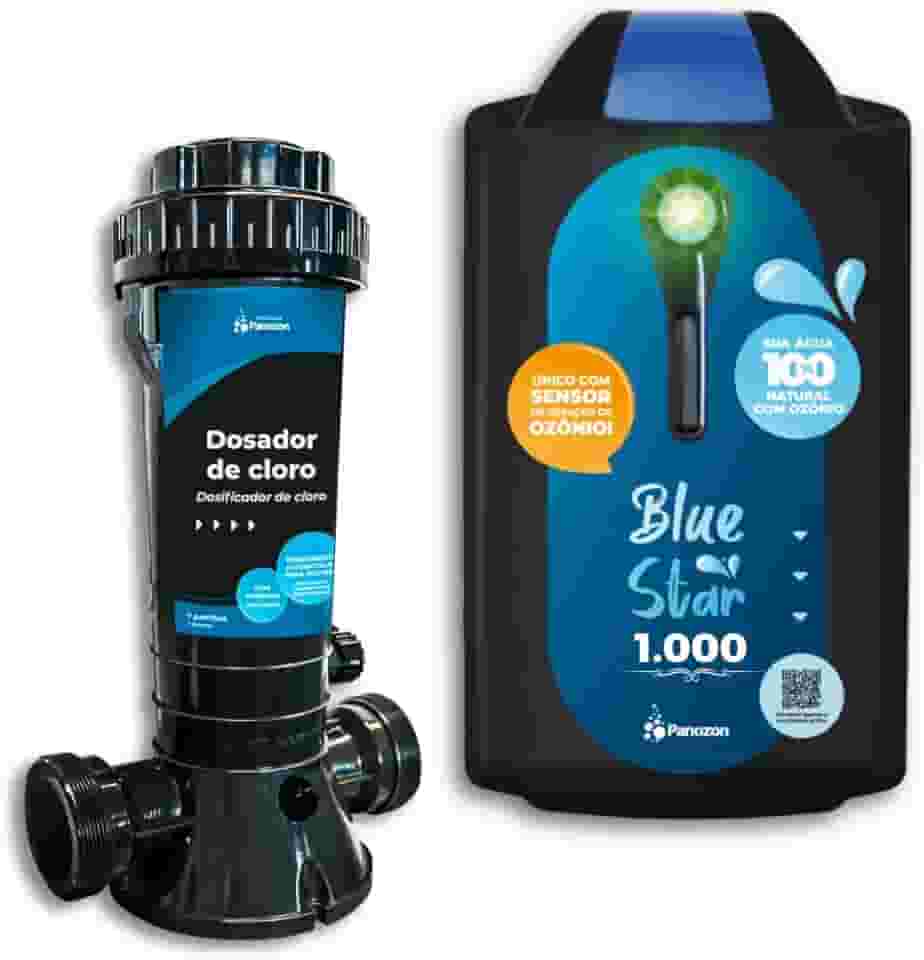 KIT Gerador de Ozônio Blue Star 1000 e Dosador de Cloro Piscina até 25.000 Litros