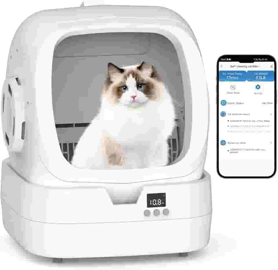 Caixa de areia automática para gatos autolimpante - Controle de aplicativo e monitoramento de peso - ultra-silenciosa, adequada para gatos e gatinhos médios, caixa de areia segura