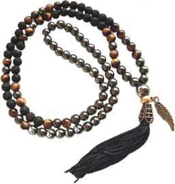 JAPAMALA 108 CONTAS EM PEDRAS NATURAIS OLHO DE TIGRE, LAVA VULCÂNICA E HEMATITA