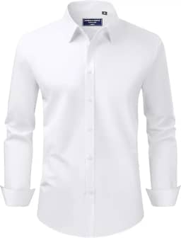 Camisa social masculina, caimento regular, elástica, proteção contra manchas, manga comprida, lisa, para casamentos, camisas de botão