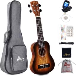 Winzz Kit para iniciantes Ukulele Soprano para crianças e adultos, 53 cm com 8 acessórios, design de cor exclusivo - marrom