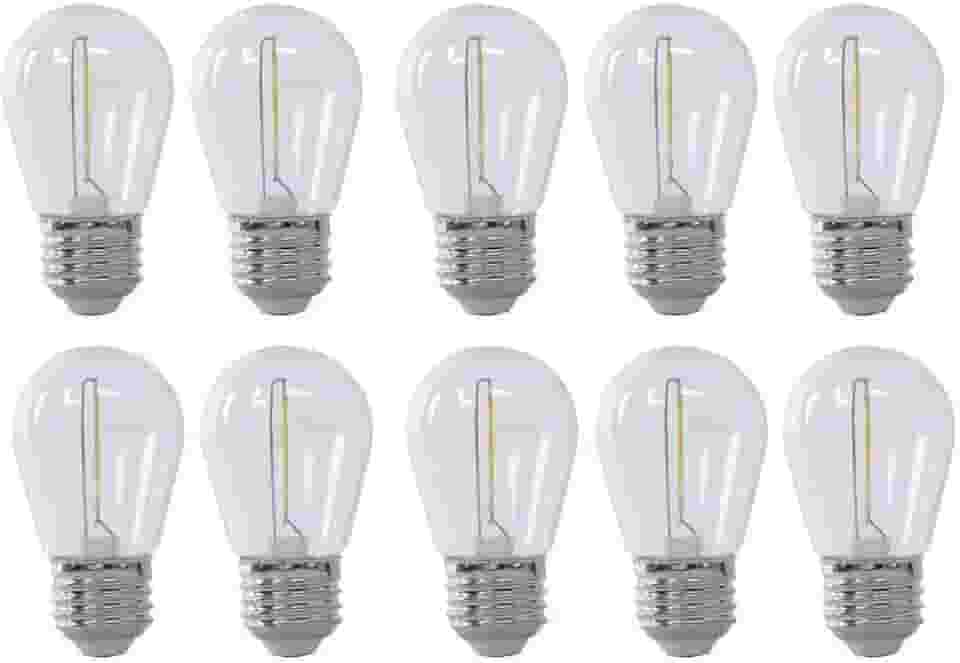 Kit com 10 - Lâmpada de Filamento Bolinha S14 E27 LED 1W Âmbar 2400K Para Varal de Luzes Externo IP66 (110, Volts)