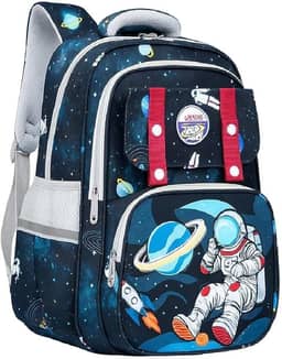 Mochila Escolar Infantil Astronauta, Ortopédica, Acolchoada, Reforçada, para Meninos 7-12 Anos, Design Espacial