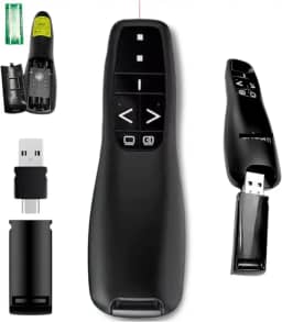 Apresentador Passador de Slides Sem Fio com Laser 30m Alcance Controle Apresentador de Slides Laser Sem Fio 2.4G Profissional Passador de Slides com Laser Vermelho para Apresentações