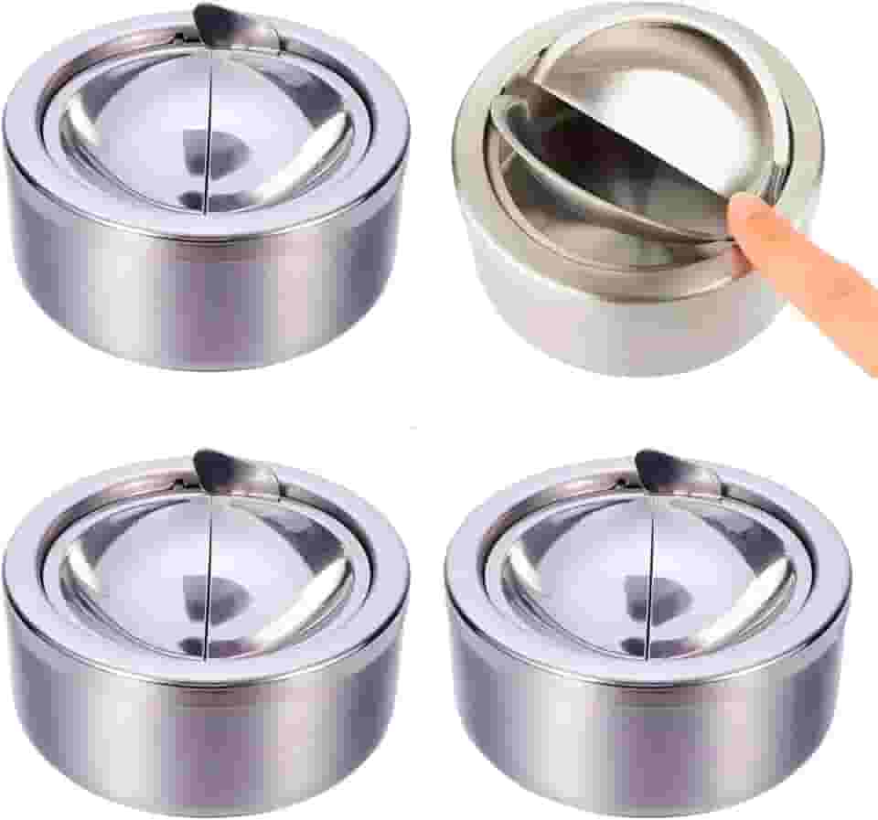 4 Cinzeiro Inox Anti-cheiro Anti-vento Sem Fumaça Com Tampa