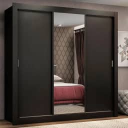 Guarda Roupa Casal Madesa Mônaco 3 Portas de Correr com Espelho - Preto