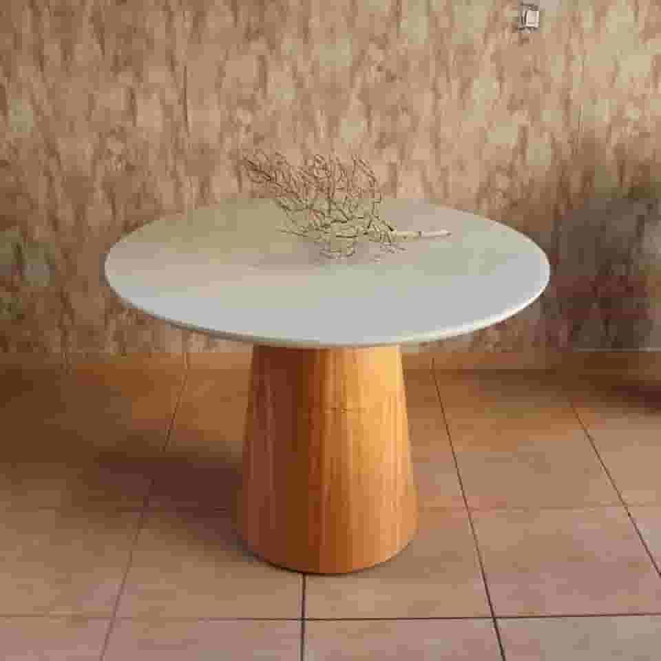 Mesa Jantar Cone Laqueado Tampo Redondo Laca Com Vidro 120cm