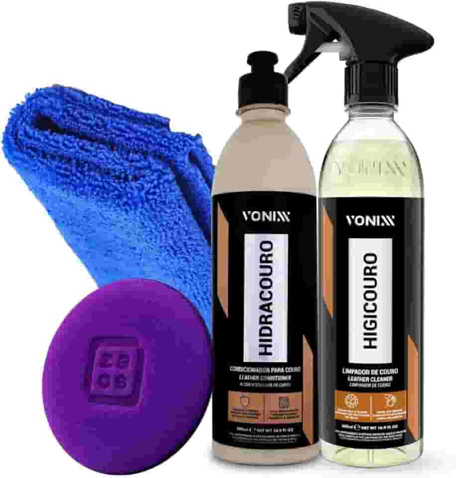 Vonixx Kit Premium para Couro, Higicouro 500ml + Hidracouro 500ml, com Aplicador, para Bancos, Sofás e Acessórios