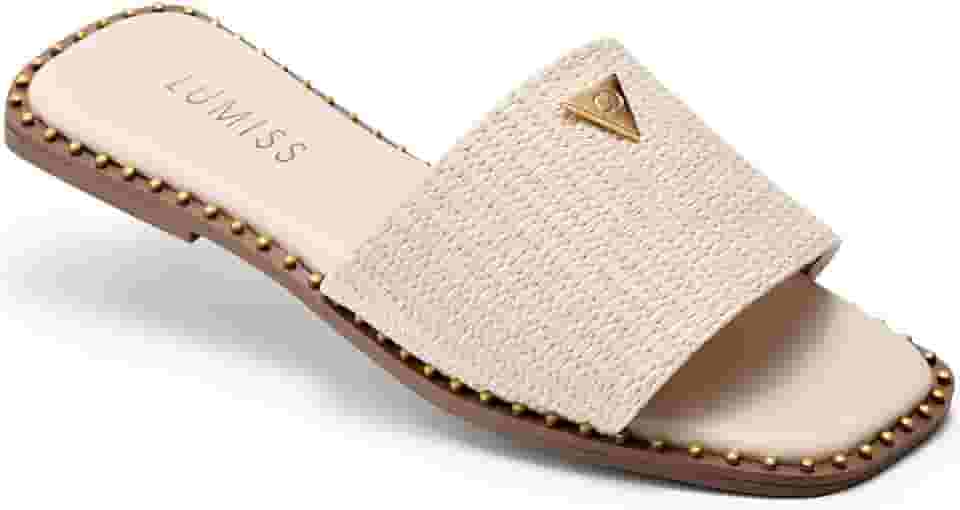 Sandália Rasteira Feminina Confortável Bico Quadrado Juta