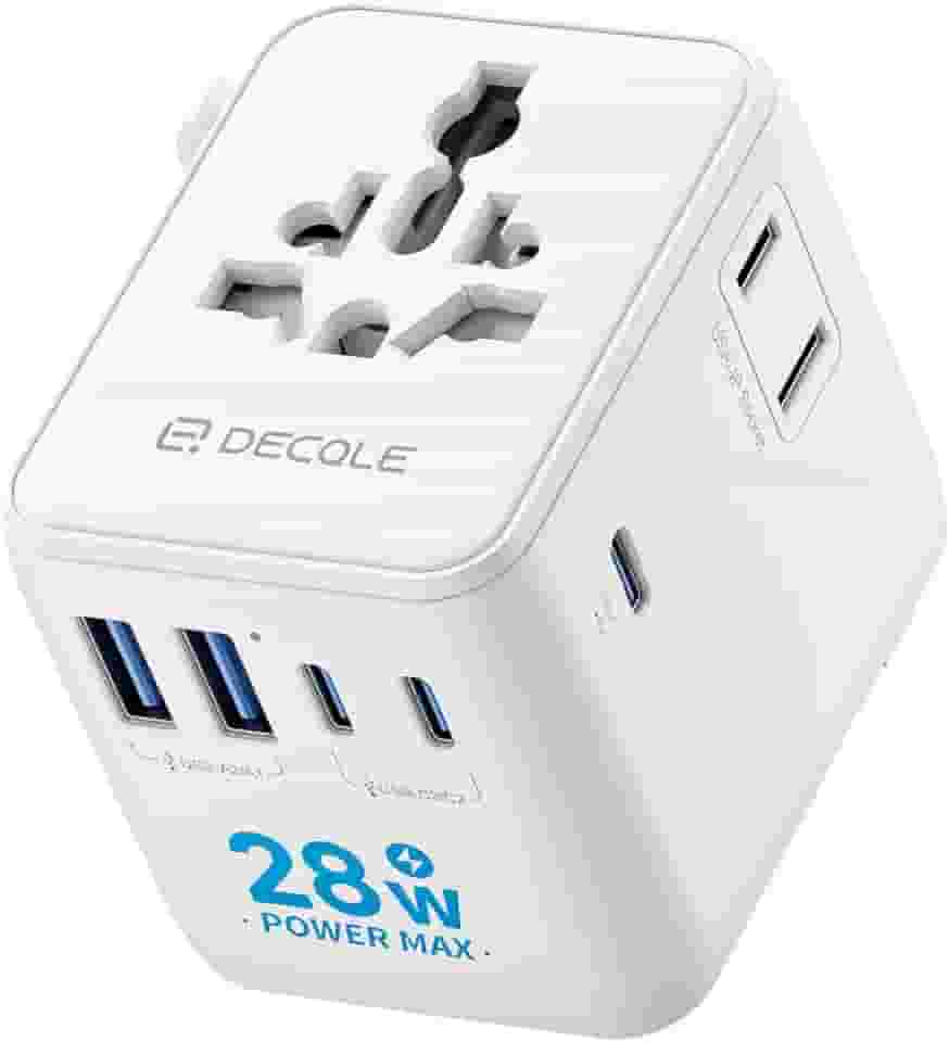 Carregador Universal com Adaptadores de Viagem com 3 portas USB-C e 2 portas USB-A, adaptador portátil tudo em um, para EUA, Reino Unido, UE, Austrália e mais de 224 países (branco) BR2025