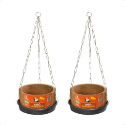 Kit 2 Vaso Planta Completo Fibra Coco Pendurar Prato Corrente N2 Médio Samambaia Orgânico Nutriplan