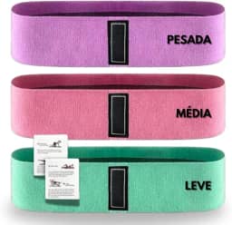 Kit 3 Faixas Elásticas para Treino, Musculação, Yoga, Pilates, Funcional, Crossfit e Fisioterapia | Bands com 3 Resistências