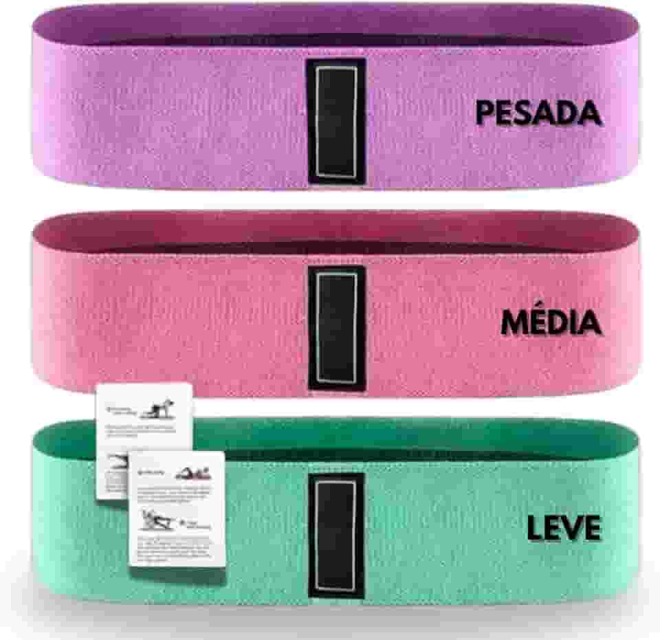 Kit 3 Faixas Elásticas para Treino, Musculação, Yoga, Pilates, Funcional, Crossfit e Fisioterapia | Bands com 3 Resistências