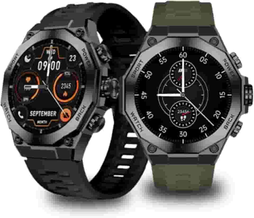 Smartwatch Premium AM18 Tela AMOLED 1.46' com NFC, Chamadas Bluetooth, Monitor Cardíaco, IP68, Tela Dividida, Bateria Longa – 2 Pulseira Silicone, 100+ Aplicativos e Conexão Android e Ios