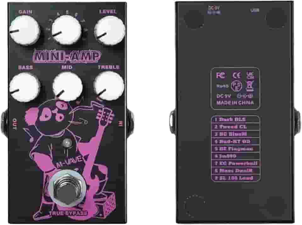M-VAVE MINI-AMP Pedal de Efeito para Guitarra Elétrica: Simulação de 9 Amplificadores Clássicos, EQ de 3 Bandas, True Bypass, Design Compacto e Portátil para Músicos