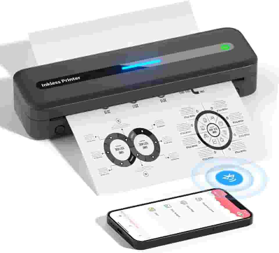 Impressora portátil sem fio para viagens, impressora Bluetooth M832 suporta letras dos EUA de 21,6 cm x 27,9 cm, compacta térmica sem tinta, compatível com telefone e laptop Android e iOS