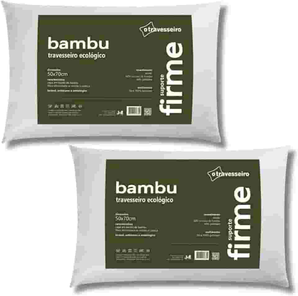 Kit 2 Travesseiros Firme Fibra de Bambu, 50x70cm, Fibra Siliconada, Antialérgico, Branco