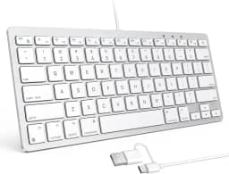 OMOTON Teclado com fio para Mac, USB e tipo C, 78 teclas, ergonômico e portátil - Branco