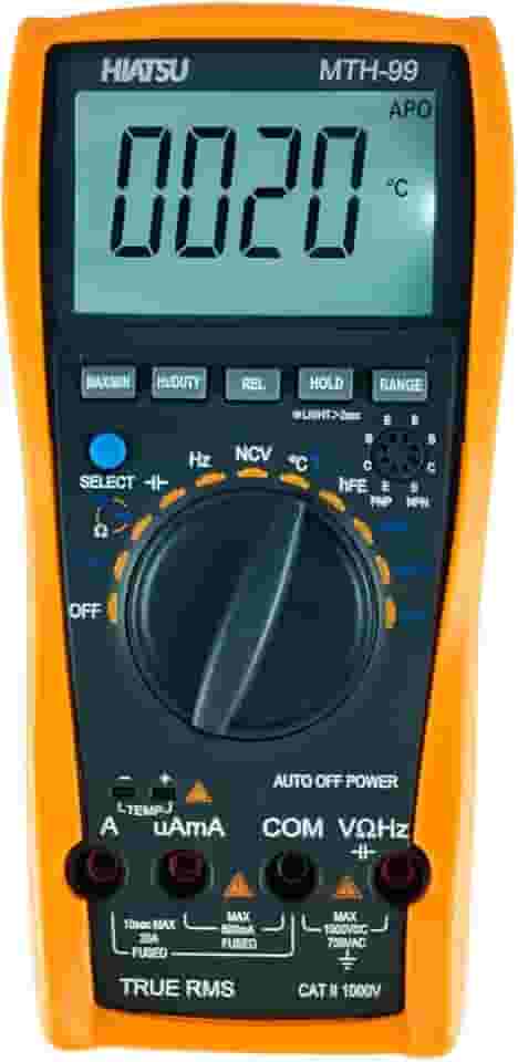 Multímetro Digital True RMS Hiatsu MTH-99 com NCV, Capacímetro Sonoro, Display Iluminado, Data Hold, Continuidade, Tensão AC/DC, Ferramenta Profissional HVAC-R Elétrica Ar Condicionado Refrigeração