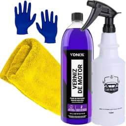 Kit Verniz de Motor Vonixx e Pulverizador 750ml Resistente a Químicos Toalha e Luva