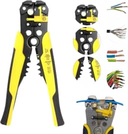 Alicate Desencapador de Fios e Cabos Automatico - Crimpador 3 em 1 - Alicate Descascador Decapador Cortador Profissional Auto Ajustável e Preciso -Vende Mais (Alicate Amarelo)
