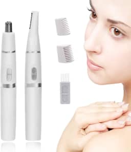 Aparador elétrico de pelos de nariz e orelha para homens e mulheres - Removedor de sobrancelhas e facial indolor, borda dupla, à prova d'água IPX7, aparador portátil (sem bateria), branco