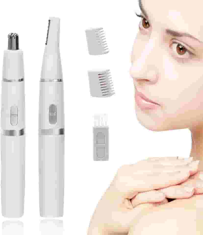 Aparador elétrico de pelos de nariz e orelha para homens e mulheres - Removedor de sobrancelhas e facial indolor, borda dupla, à prova d'água IPX7, aparador portátil (sem bateria), branco
