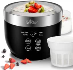 Fabricante de iogurte, máquina de fazer iogurte com pote interno de aço inoxidável, fabricante de iogurte grego com controle de temporizador, fabricante de iogurte congelado digital automático com 2 potes de vidro de 1 quarto e filtro para iogurte orgânico doméstico, preto