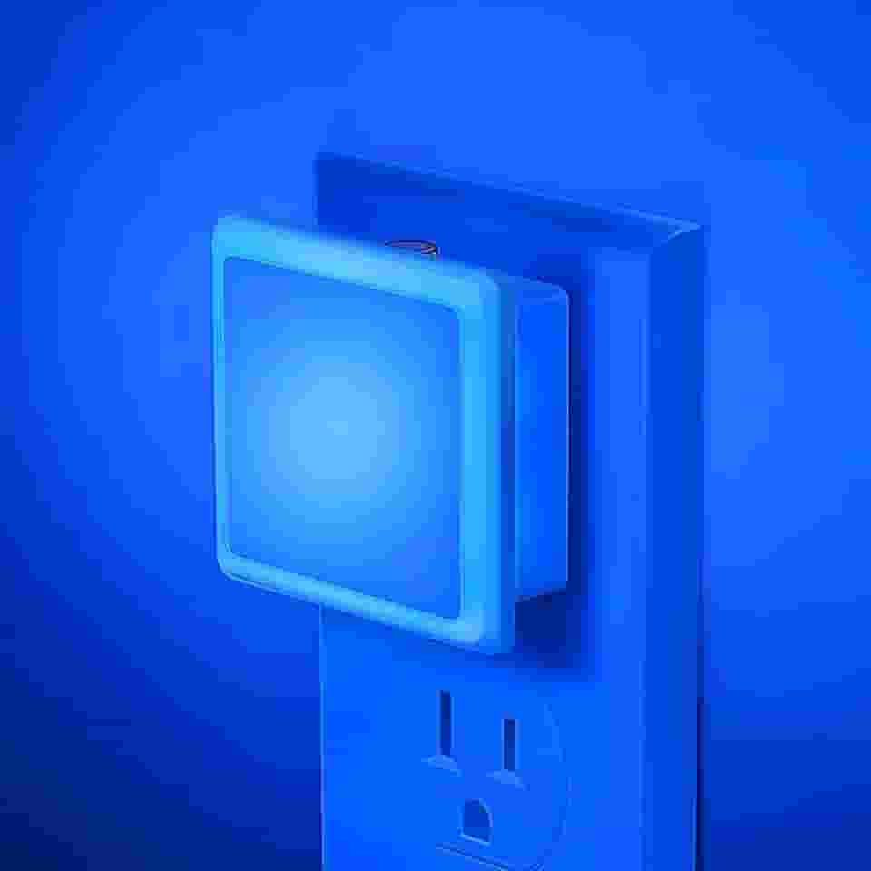 2 pacotes de luz noturna plugue na parede, luzes noturnas com luz azul, iluminação doméstica de tamanho pequeno, lâmpada elegante para festa, quarto, sala de jogos, banheiro, iluminação doméstica