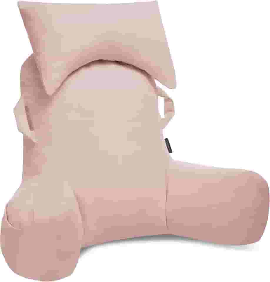 Unisakey Almofadas de leitura portáteis com apoio de cabeça para sentar na cama (Oeko-Tex), almofada traseira de veludo com braços e bolsos para adultos, almofada de cama de espuma viscoelástica para