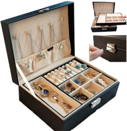 Caixa Porta Jóias 2 Andares Brinco Relógios Colares Pulseiras com Tranca - R78