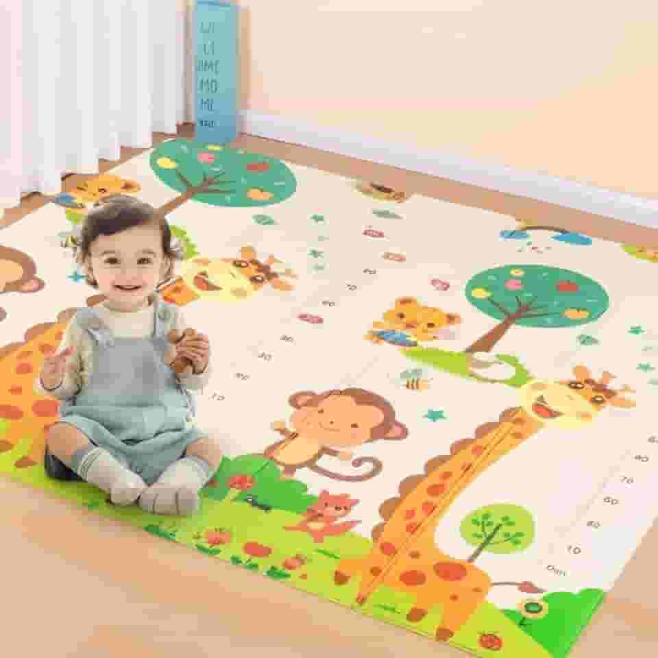 Tapete Tatame Infantil Dobrável 2x1,5m Emborrachado Dupla Face 6mm Antiderrapante Bebê Atividades Educativas Macio Impermeável Colorido Tapetinho Criança Reversível Leve com Bolsa (Selva Macaco Girafa)