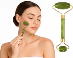 Massageador Facial Rolo de Jade Pedra Natural Anti Rugas e Anti Estresse Skincare Relaxante Reduz Inchaço, Olheiras e Linhas de Expressão
