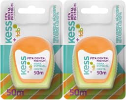 Kit Com 2 Fita Dental Kess Premium | 50m | Fibra Especial | Sabor Menta |