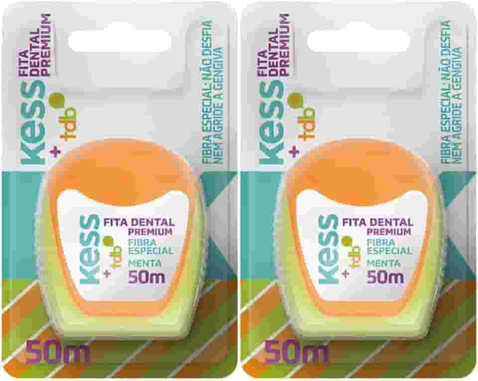 Kit Com 2 Fita Dental Kess Premium | 50m | Fibra Especial | Sabor Menta |