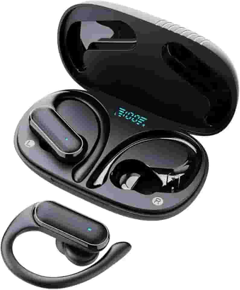 BR Lion Fone de Ouvido Bluetooth sem fio Fone TWS Bluetooth Com Cancelamento De Ruído Esportivo bluetooth com ganchos de ouvido com microfone 60 horas de reprodução (Preto-A520)