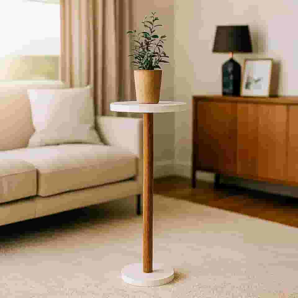 Mesa lateral para sofá mesinha de canto moderna 1 pé minimalista (Branco)