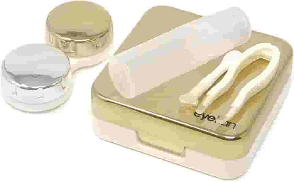 1 kit de estojo de lentes de contato dourado moderno, portátil, mini caixa de lentes de contato com espelho para casa, escritório, viagens, vida diária