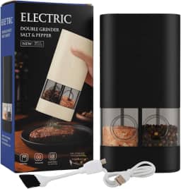 Moedor Elétrico Sal e Pimenta 2 em 1, Moedor Duplo de Pimenta do Reino e Sal Grosso Tempero Automático Com 2 Recipientes de 70 ml Carregamento USB Premium Profissional
