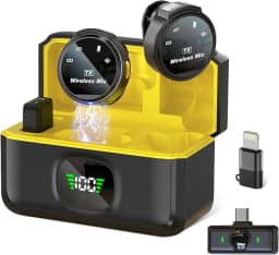 Microfone de Lapela Sem Fio Profissional com Base de Carregamento, Display LED, para iPhone/Android dispositivos com Lightning/USB-C,para vídeo, entrevista, vlog