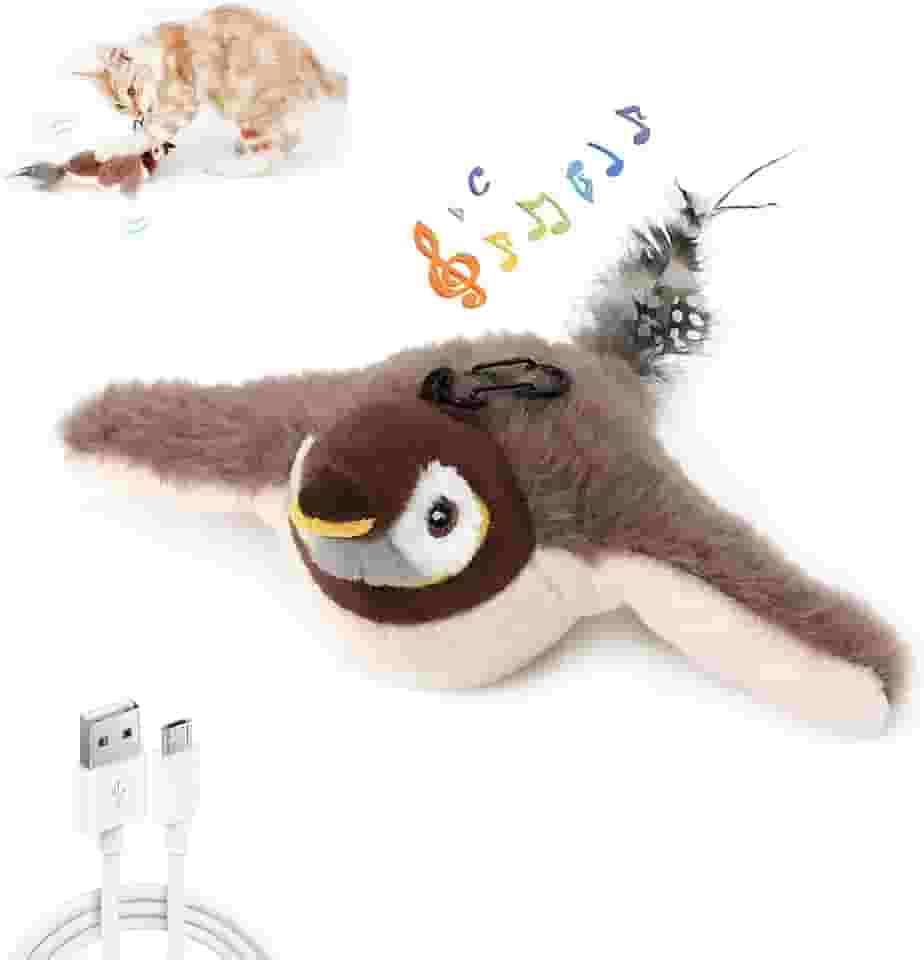 KrouNest Brinquedo interativo para gatos, pássaros voadores com asas batendo, simulação de pardal voador elétrico, brinquedo realista de gato de caça tremendo para gatos entediados em ambientes