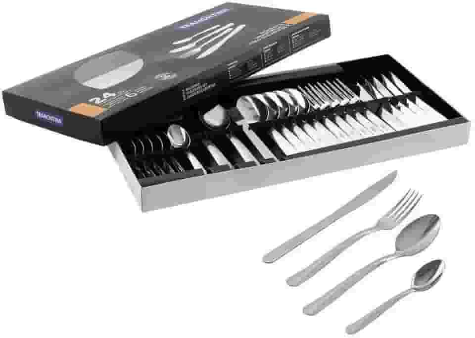 Faqueiro Tramontina Búzios cem Aço Inox com Detalhe 24 Peças