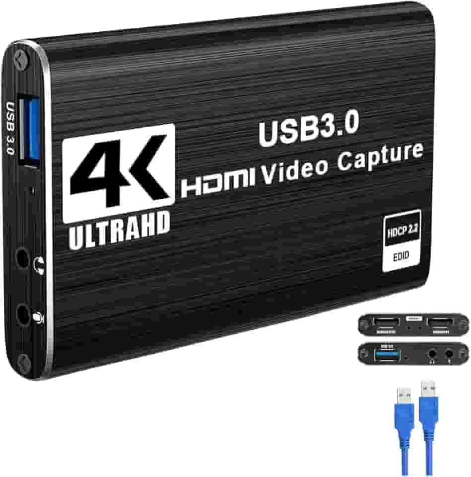 Placa de Captura HDMI 4K USB 3.0, Captura de Vídeo e Áudio para Streaming, Compatível com Windows/Linux/MacOS, Entrada HDMI para Consoles e Câmeras, Nintendo Switch e video streaming