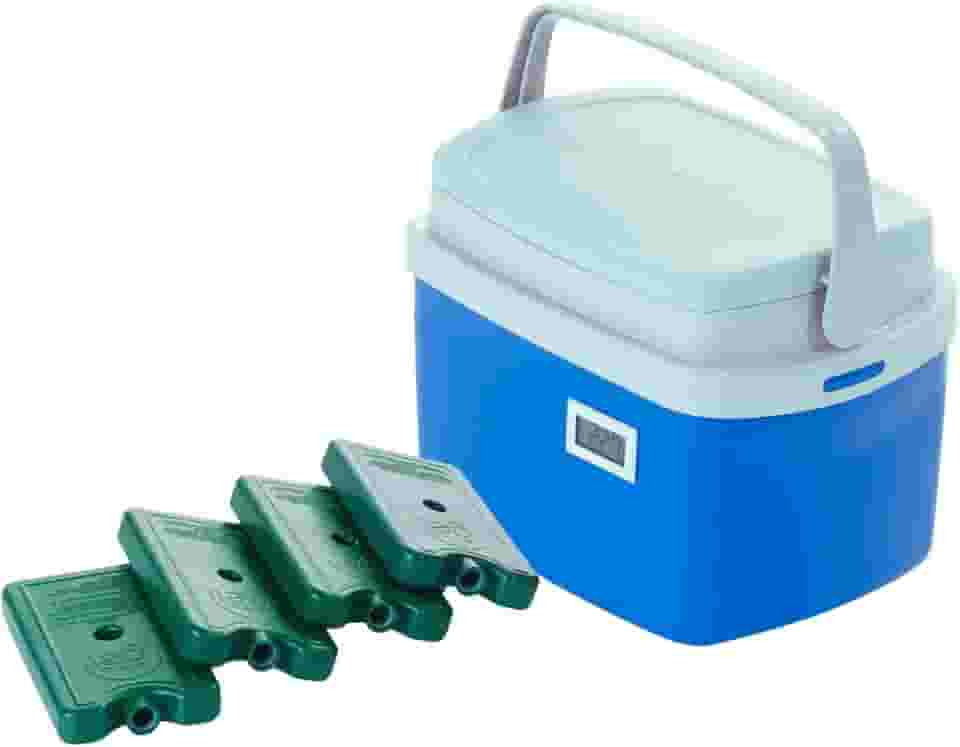 Caixa Térmica 5 litros Azul Cooler com Termômetro Digital Simples e Certificado de Calibração com 4 Gelos Reutilizáveis 200 ML para Transporte de Refrigerados e Congelados