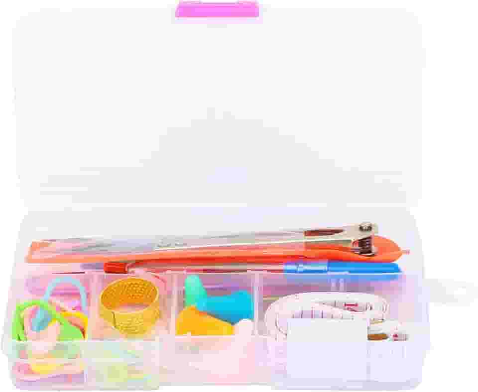 Conjunto de ferramentas de tricô, novos acessórios de kit de costura em caixa com agulhas, pinças, dedal, alfinetes grandes para iniciantes, tricô suave e projetos versáteis, viagens em família