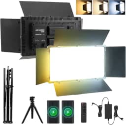 Iluminador LED Profissional 50W, Bicolor 2800K-6500K, 960 LEDs, 2 Baterias 4000mAh, Suporte Mesa 15cm e Tripé 2m