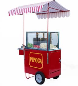 Generic Carrinho de Pipoca com 3 Divisórias para Pipocas Doce e Salgadas com 2 Panelas Mod 4223 Vermelho e Prata (Galvanized Steel with Red and Silver)