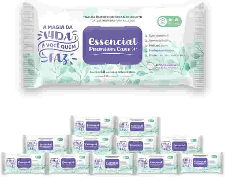 12 Pacotes Toalhas Umedecidas Adulto 48fls - Essencial Premium Care